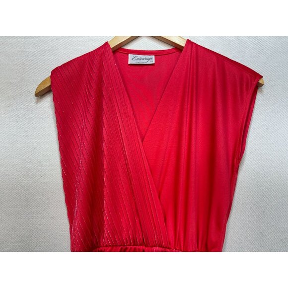Vintage Entourage T.M Wrap Midi A-Line Dress Size Red Sleeveless Pleated Chic - Picture 7 of 12